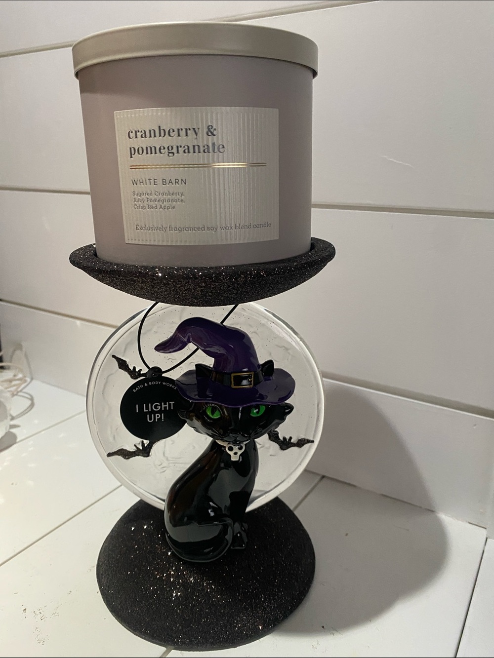 White Barn Cranberry & Pomegranate Candle with Black Witch Cat Holder